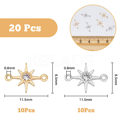 20Pcs 2 Colors Brass Clesr Cubic Zirconia Connector Charms FIND-HY0001-20-1