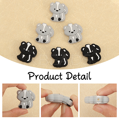 16Pcs 2 Colors Skunk Food Grade Eco-Friendly Silicone Beads SIL-CA0003-03-1