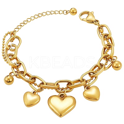 Stainless Steel Heart Charm Bracelets for Women BJEW-BB69676-I-1