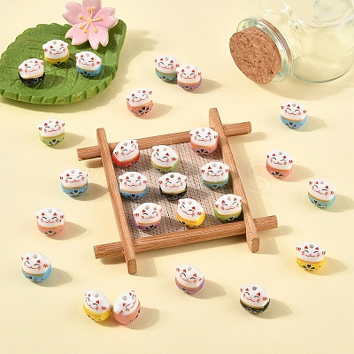 10Pcs Handmade Printed Porcelain Beads PORC-YW0001-29A-1