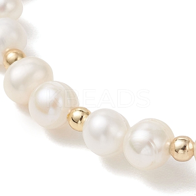 Natural Cultured Freshwater Pearl & Brass Beaded Bangles for Women BJEW-JB13342-1