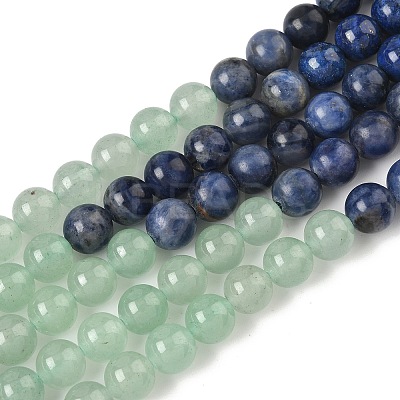Chakra Natural Red Jasper & Yellow Jade & Green Aventurine & Tiger Eye & Sodalite & Amethyst Beads Strands G-NH0002-E02-6mm-1