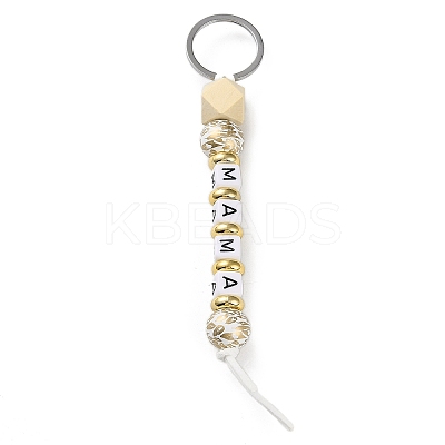 Mother's Day Wood and Plastic Beads Keychain Decorationes LS-KEYC-B016-01-1