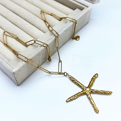 304 Stainless Steel Starfish Shaped Pendant Necklaces for Women NJEW-L467-02G-1