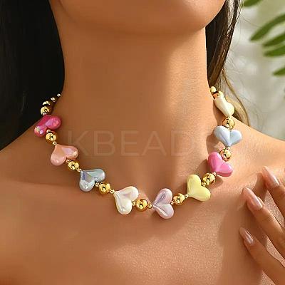 Alloy with CCB Plastic Round Heart Beaded Necklaces for Women FS-WG06F83-01-1