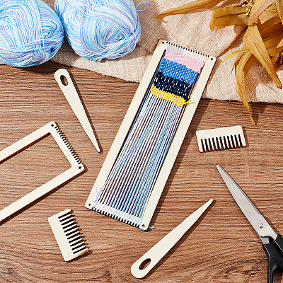 Rectangle Wooden Weaving Loom Sets WOOD-WH0029-11-1
