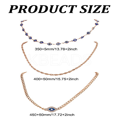 3Pcs 3 Styles Blue Evil Eye Alloy Link Chain Necklaces for Women NJEW-LP0009-13-1