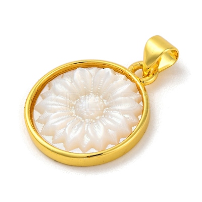 Natural White Shell Carved Sunflower Pendants KK-D537-03G-02-1