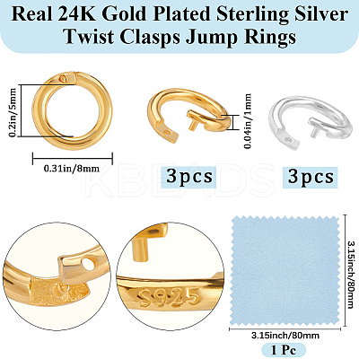 6Pcs 2 Colors 925 Sterling Silver Locking Jump Ring STER-BBC0008-70B-G-1