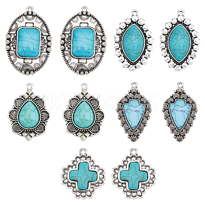 10Pcs 5 Styles Synthetic Turquoise Pendants TURQ-PH0001-04-1