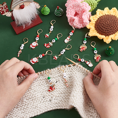 Christmas Theme Alloy Enamel with Rhinestone Pendant Stitch Markers HJEW-AB00351-1