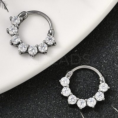 Flat Round 316 Surgical Stainless Steel Clear Cubic Zirconia Hoop Earrings EJEW-G416-21P-1