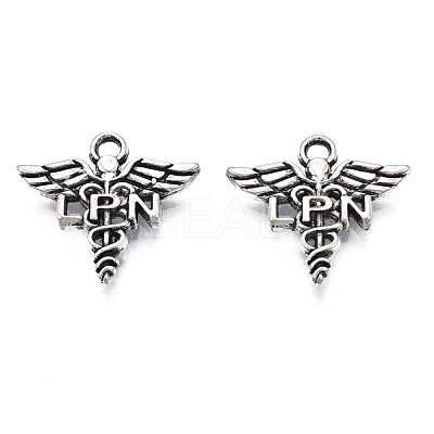 Tibetan Style Alloy LPN Caduceus Medical Symbol Charms TIBEP-N008-133-1