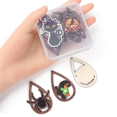 15Pcs 15 Styles Halloween Theme Single Face Printed Aspen Wood Big Pendants WOOD-YW0001-09-1