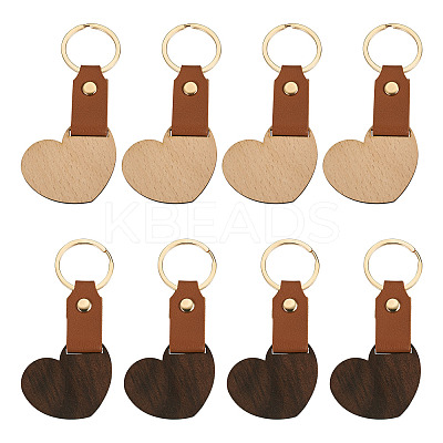 10Pcs 2 Style Wooden & Imitation Leather Pendant Keychain KEYC-TA0001-23-1