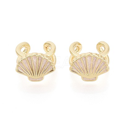 Shell Shape Brass Enamel Cuff Earrings EJEW-T049-06G-1