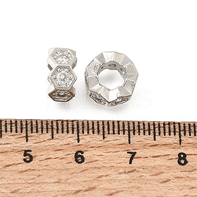 Hexagon Brass Micro Pave Clear Cubic Zirconia European Beads KK-Z156-01P-01-1