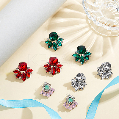 4 Pairs 4 Color Glass Flower Stud Earrings with Crystal Rhinestone EJEW-AN0002-57-1