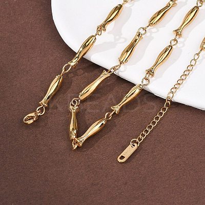 304 Stainless Steel Fish Link Chain Necklaces for Women NJEW-K299-01G-1