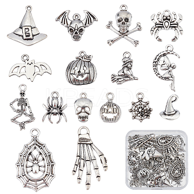 64Pcs 16 Style Tibetan Style Alloy Pendants FIND-SC0002-67-1