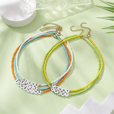 5Pcs 5 Style Glass & Plastic Word Beaded Necklaces Set NJEW-JN04316-1