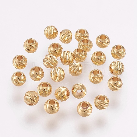 Carved Brass Beads X-KK-G312-02G-4mm-1