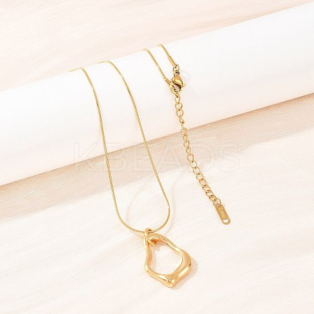 304 Stainless Steel Hollow Irregular Teardrop Pendant Round Snake Chain Necklaces for Women NJEW-G188-01G-1