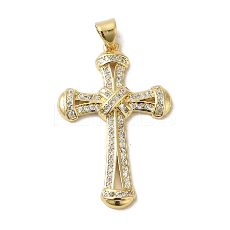 Rack Plating Brass Micro Pave Clear Cubic Zirconia Pendants KK-B092-36G-1