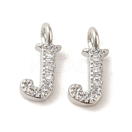 Initial Letter Brass Micro Pave Cubic Zirconia Pendants ZIRC-F008-J-1