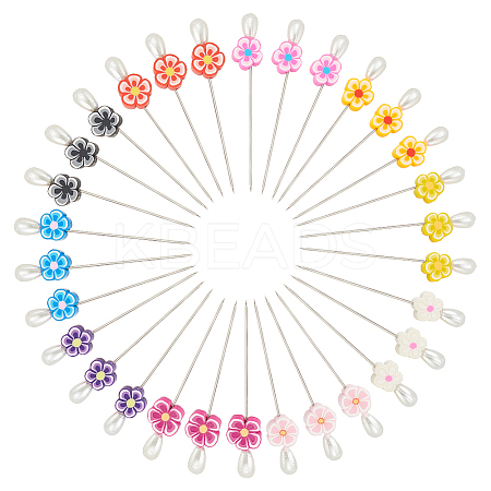 50Pcs 10 Colors Handmade Polymer Clay Flower Iron Head Pins DIY-AB00042-1