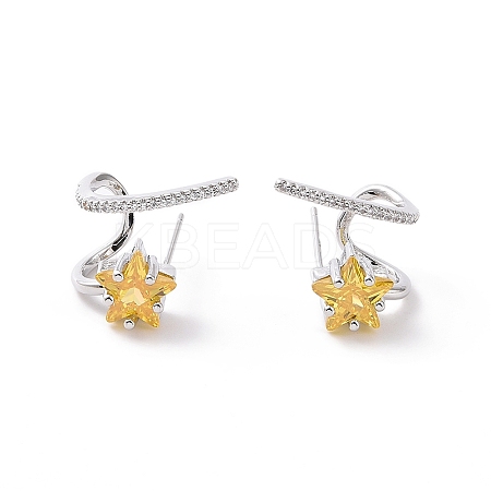 Light Khaki Cubic Zirconia Meteor Stud Earrings EJEW-P206-13P-1