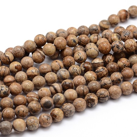Natural Picture Jasper Round Bead Strands G-J303-08-4mm-1