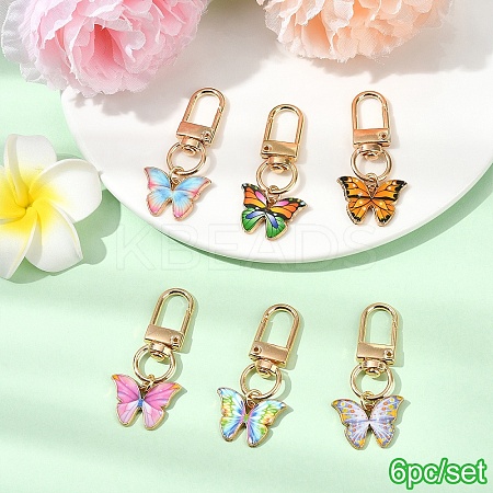 6Pcs Butterfly Alloy Enamel Pendant Decorations HJEW-YW00062-02-1
