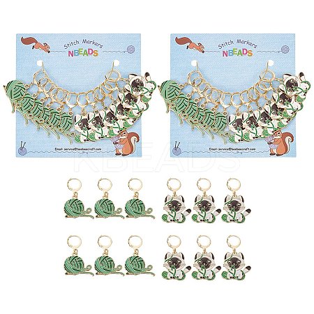 Alloy Enamel Yarn Ball & Cat Charm Locking Stitch Markers HJEW-PH01721-1