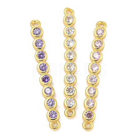 Brass Pave Cubic Zirconia Three Flat Round Links Connector Charms KK-P277-52C-A-1