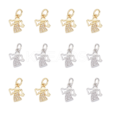 12Pcs 2 Colors Brass Micro Pave Cubic Zirconia Charms KK-FH0007-76-1