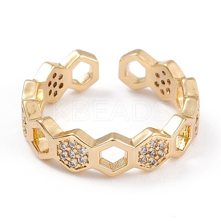 Brass Clear Cubic Zirconia Cuff Rings RJEW-B034-03G-1
