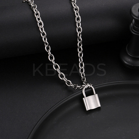Lock 304 Stainless Steel Pendant Cable Pendant Necklaces FS-WGE7469-01-1