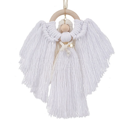 Angel Wood & Cotton Threads Pendant Decoration HJEW-JM02406-01-1