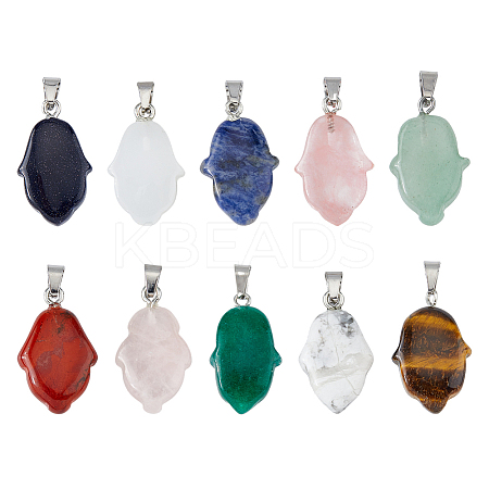 10Pcs 10 Styles Mixed Gemstone Pendants G-HY0001-46-1