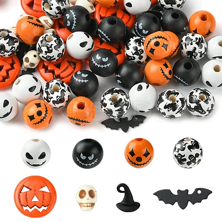 DIY Halloween Synthetic Turquoise & Round Wood Beads Jewelry Findings Kits DIY-FS0006-35-1