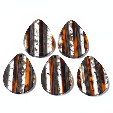 Transparent Resin & Walnut Wood Pendants RESI-N025-015A-A01-1
