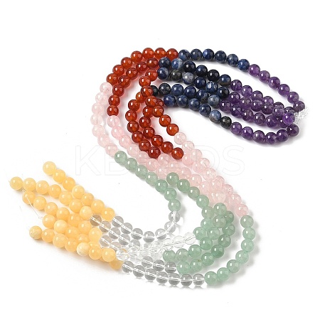 Chakra Natural Yellow Jade & Crystal Quartz & Green Aventurine & Rose Quartz & Carnelian & Sodalite & Amethyst Beads Strands G-NH0002-E03-6mm-1