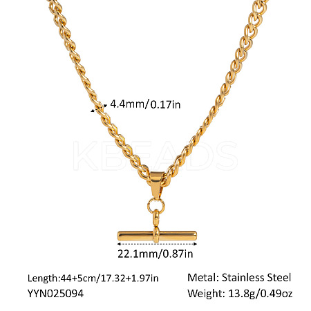 European 304 Stainless Steel T-bar Pendant 4.4MM Cuban Link Chain Necklaces YK5121-3-1