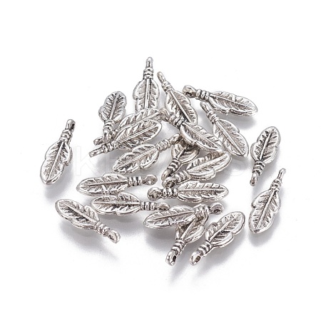 Tibetan Style Alloy Feather Pendants TIBEP-0377-AS-FF-1
