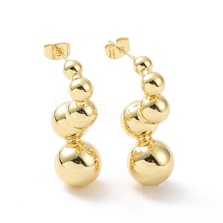 Brass Round Beaded Twist Stud Earrings for Women EJEW-G332-05G-1