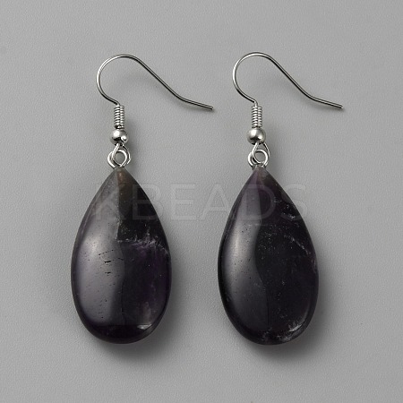 Natural Amethyst Teardrop Dangle Earrings with Steel Iron Pins for Women EJEW-WH0033-14B-1