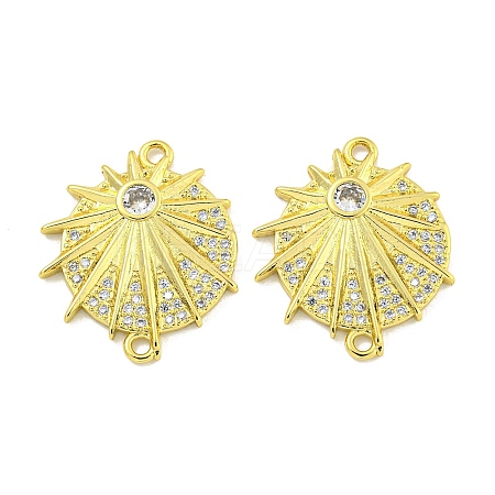 Rack Plating Brass Pave Clear Cubic Zirconia Star Connector Links KK-B091-38G-1