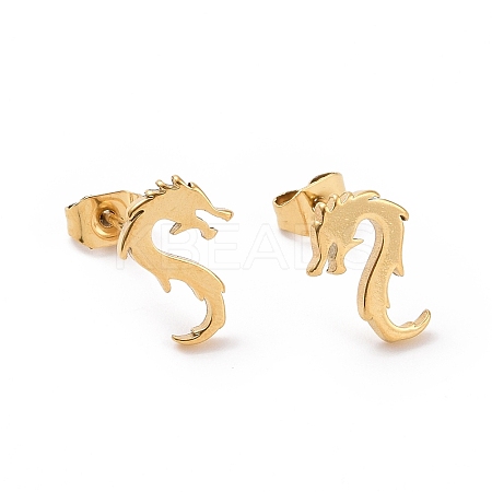 304 Stainless Steel Tiny Dragon Stud Earrings for Men Women EJEW-G318-09G-1