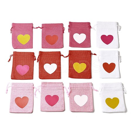 12Pcs 12 Styles Valentine's Day Printed Rectangle Burlap Cloth Packing Pouches ABAG-U006-02C-1